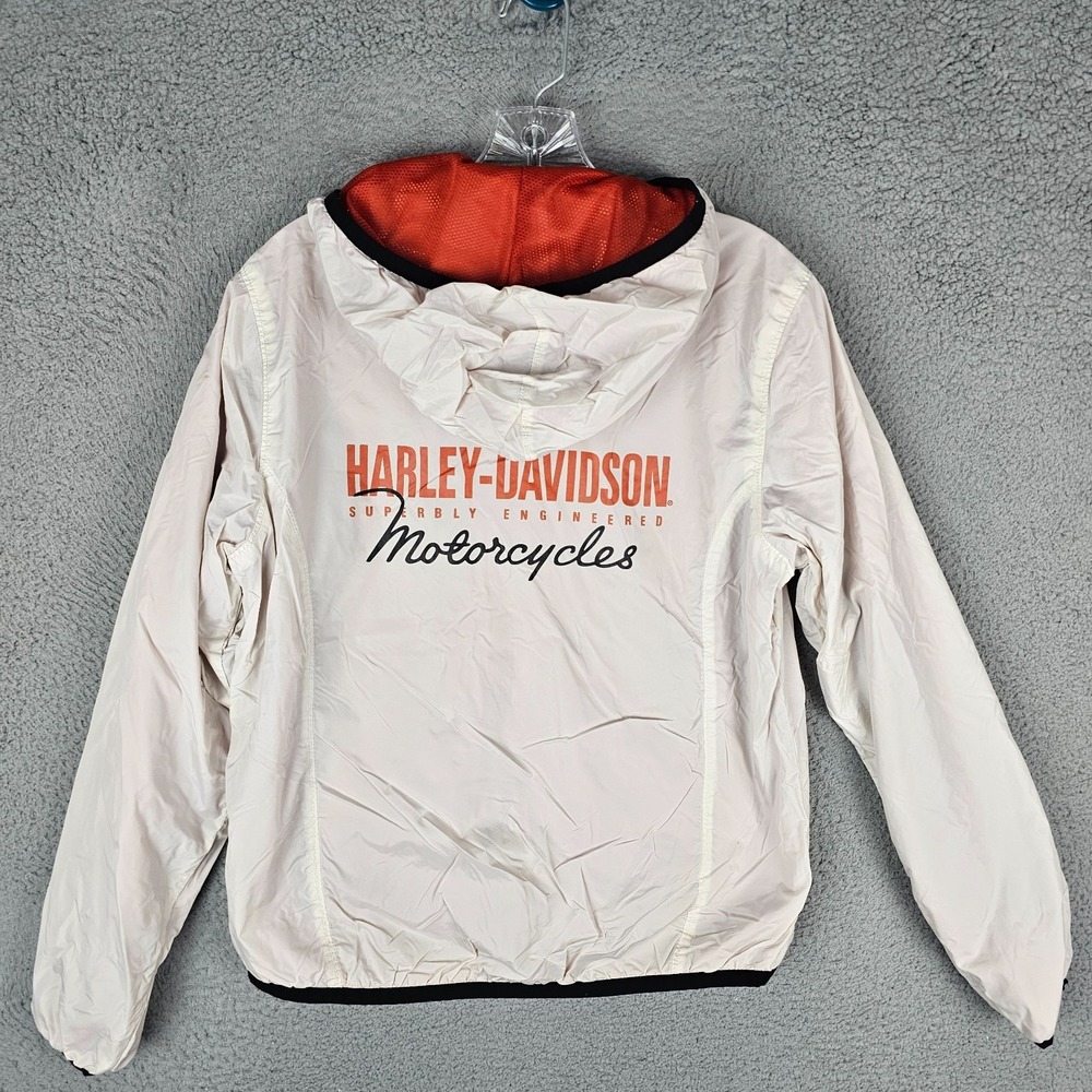 Harley-Davidson White Jacket with Orange Logo and Orange Hood Lining